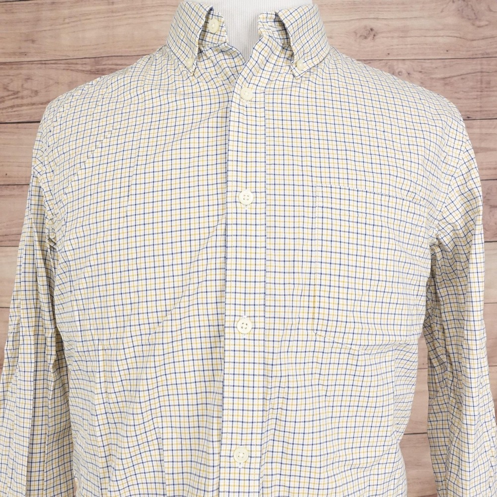 Banana Republic Shirt Mens Large Yellowโ Blue Check Soft Wash Button Down Casual